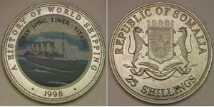 SOMALIA 25 Shillings 1998 Proof -Cu-Ni- World Shipping History / Titanic - 1092*