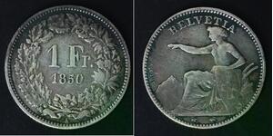 SWITZERLAND 1 Franc 1850 A - Silver 0.900 - F/VF - 4022
