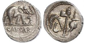 Republik. C. Julius Caesar -49--44. Denar 49-48 v. Chr. Lagermünzstätte. Elefant / Priesterattribute. Sehr schön - vorzüglich