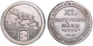 Anhalt-Bernburg. Alexius Friedrich Christian 1796-1834. 1/3 Taler 1799 HS. Jaeger 41, Mann 728. Schöne Patina. Vorzüglich - Stempelglanz