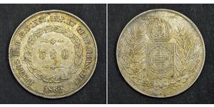  
  1852, Brazil, Pedro II. Nice Silver 500 Reis Coin. About XF!   Mint Year: 1852 Reference: KM-458. Denominations: 500 Reis  Condition: Edge-hit at 12 o'clock, a fes scratches, yellowish toning ...