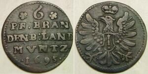 BRANDENBURG PRUSSIA 6 Pfennig 1695 BH - Silver - Friedrich III. - VF+ - 3642 *
