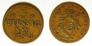 MAINZ (German State) 3 Pfennig 1761 - Copper - Johann Friedrich Karl - 1034