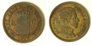 SPAIN 2 Centimos 1904 (04) SM-V - Copper - Alfonso XIII. - XF- - 1822