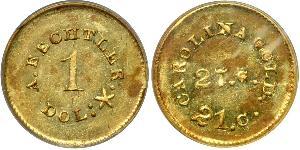  August Bechtler, 1 DOLLAR CAROLINA, 27 gr. 21 carats. PCGS graded MS-63. A wonderful bold strike with prooflike surfaces. Some areas of scattered toning starting to form. The Bechtler mint was a ...