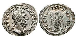 MACRINO (217-218) Denario. D/ Busto laureato e corazzato R/ La Felicitas stante con caduceo e cornucopia. Coh. 15 RIC 60 Tredici 12 Ag g 2,57 Rara SPL
