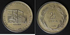 TURKEY 2-1/2 Lira 1970 - Stainless Steel - F.A.O. - aUNC - 3247