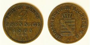 SAXE WEIMAR EISENACH 2 Pfennig 1865 A - Copper - Karl Alexander - VF - 3063