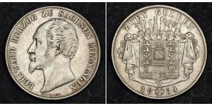 
  1854, Saxe-Meiningen, Bernhard II. Rare Silver 2 Gulden (Doppelgulden) Coin.  Mint Year: 1854 Reference: KM-166. Denomination: 2 Gulden Reference: KM-166 ($350 in XF!)  Condition: Lightly wip ...