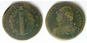 FRANCE 2 Sols 1792 BB - Bronze - Louis XVI. - 4190