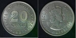 MALAYA AND BRITISH BORNEO 20 Cents 1957 KN - Copper/Nickel - VF - 4619