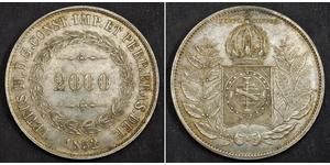  
 1852, Brazil (Empire), Pedro II. Beautiful Large Silver 2000 Reis Coin. AU+  Mint Years: 1852 Reference: KM-462. Condition: A nice AU+ Denominations: 2000 Reis  Material: Silver (.917)  Weight ...