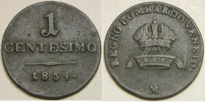 LOMBARDY VENETIA 1 Centesimo 1834 M - Copper - Ferdinand I. - VF+ - 2057 *