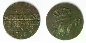 PRUSSIA 1 Schilling 1793 E - Copper - Friedrich Wilhelm II. - VF - 487