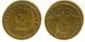 GERMANY (Third Reich) 2 Reichspfennig 1936 D - Bronze - XF/aUNC - 3382