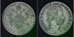 AUSTRIA 20 Kreuzer 1845 A - Silver 0.583 - Ferdinand I. - VF - 410