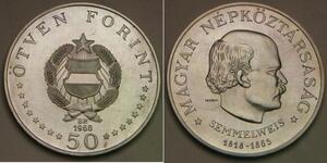 HUNGARY 50 Forint 1968 BP - Silver 0.64 - Ignac Semmelweis - XF/aUNC - 237 *