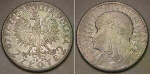 POLAND 2 Zlote 1934 MW - Silver 0.75 - Queen Jadwiga - VF - 1653 *