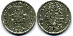 10 Escudo Portuguese Angola (1575-1975) / Portugal Plata 