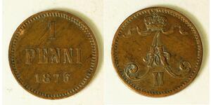 FINLAND 1 Penni 1875 - Copper - Alexander III. - VF/XF - 3454