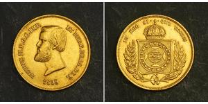  
 
   1855, Brazil, Pedro II. Beautiful Gold 5,000 Reis Coin. (aXF) 4.47gm!   Mint Place: Rio   Mint Years: 1855  Reference: KM-470.  Mintage: 47,000 pcs.  Denominations: 5,000 Reis  Condition:  ...