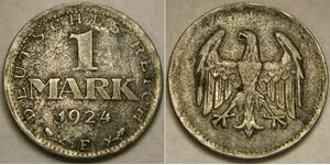 GERMANY (Weimar Republic) 1 Mark 1924 E - Silver 0.5 - VF - 4075 *