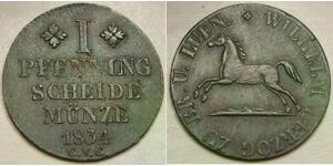 BRUNSWICK (German Duchy) 1 Pfennig 1834 CvC - Copper - George IV. - XF- - 958 *