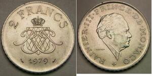 MONACO 2 Francs 1979 - Nickel - Rainier III. - XF/aUNC - 3682 *