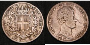 SARDINIA (Italian State) 1 Lira 1832 F - Silver 0.9 - Carlo Alberto - 3314 *