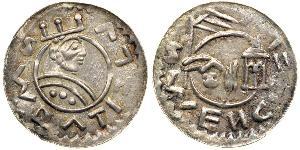  Bohemia. Denar, ND. Cach-354. Weight 0.79 grams. Prague mint. Wratislaus II, 1061-1092. Obverse: Crowned bust right. Legend: WRATIZLVS. Reverse: Hand holding a scepter and banner to left and a c ...