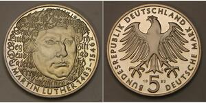 GERMANY (BRD) 5 Mark 1983 G Proof - 500th Birthday of Martin Luther - 2017 *
