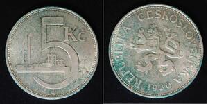 CZECHOSLOVAKIA 5 Korun 1930 - Silver 0.500 - VF/XF - 1504