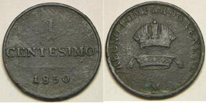 LOMBARDY VENETIA 1 Centesimo 1850 M - Copper - Franz Joseph I. - VF - 2048 *