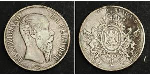  
 
   1866, Mexico (Empire), Maximilian I. Large Silver Peso Coin. VF-   Mint year: 1866  Denomination: Peso  Reference: KM-388.1.  Mint Place: Mexico City  State: Mexico (Empire of Maximilian)  ...