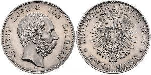 2 Mark Königreich Sachsen (1806 - 1918) Silber Albert (Sachsen)