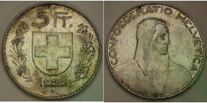 SWITZERLAND 5 Francs 1922 B - Silver 0.9 - VF/XF - 359 *