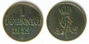 HANNOVER (German State) 1 Pfennig 1852 B - Copper - Georg V. - VF/XF - 3389