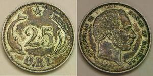 DENMARK 25 Ore 1894 - Silver 0.6 - Christian IX. - XF/aUNC - 296 *
