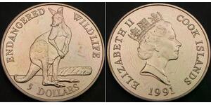 COOK ISLANDS 5 Dollars 1991 - Endangered Wildlife - Kangaroo - UNC - 2072 