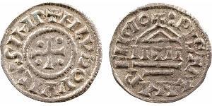 Louis le Pieux, denier au temple A/+ H LVDOVVICVS IMP. Croix cantonnée de quatre globules. R/:PISTIANA RELIGIO. Temple, la marche supérieure plus large que la marche inférieure. TTB+, Argent, 20, ...