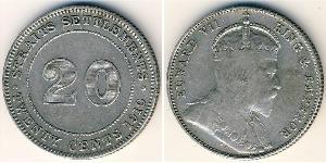 20 Цент Стрейтс-Сетлментс (1826 - 1946) Срібло Едвард VII (1841-1910)