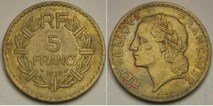 FRANCE 5 Francs 1939 - Aluminium-Bronze - XF+ - 2151 *
