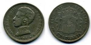 1 Peseta Kingdom of Spain (1874 - 1931) Argent Alfonso XIII of Spain (1886 - 1941)
