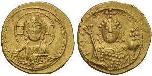 CONSTANTINE IX MONOMACHUS (1042-1055). GOLD Tetarteron. Constantinople. Obv: + IhS XIS REX REGNANTIhM. Bust of Christ facing, wearing nimbus cruciger, pallium and colobium and raising right hand  ...