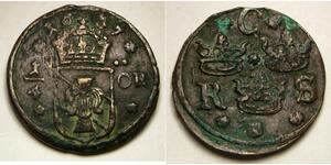 SWEDEN 1/4 Ore 1637 - Copper - Kristina / Christina - VF - 4558 *