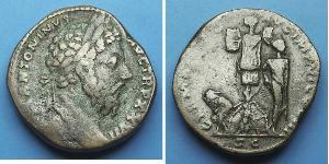  MARCUS AURELIUS AE SESTERTIUS Description: Date: C, 173 AD Rev: GERMANICO AVG IMP VI COS III SC, Trophy between German woman seated on shields in attitude of mourning on left and bound German st ...