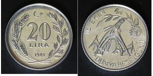 TURKEY 20 Lira 1981 - Aluminum - World Food Day - aUNC - 2279