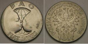 POLAND 10 Zlotych 1971 MW Proba / Trial / Essai - Cu-Ni - F. A. O. - aUNC -2722*