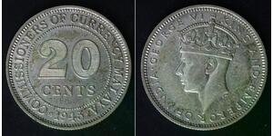 MALAYA 20 Cents 1945 - Silver 0.500 - George VI. - XF - 352