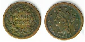 USA Braided Hair Cent 1851 - Copper - VF- - 2207